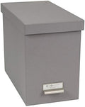 Bigso John Fiberboard Label Frame Desktop File Storage Box - Document Organizer for Important Paperwork - Durable Hanging File Box with a Lid & Metal Label Window - 7.36 x 13.38 x 10.51 in - Grey by Bigso