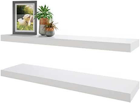 BAMEOS Floating Shelves, 35 in W x 7in Wide Display Shelf with Invisible Brackets, Set of 2 | Gallery Wall & Accent Décor Shelf for Bedroom, Living Room & Entryway White by BAMEOS
