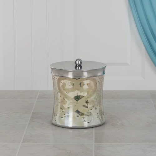 Etched Mercury Glass Vanity Jar for Cotton Swabs, Rounds, Balls & Salts - Image 3
