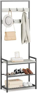 Hall Tree with Shoe Storage Bench - Entryway Bench with Coat Rack and Hooks - 3-in-1 Small Hall Tree for Entry Way, Entrance, Hallway, Doorway, Front Door, Mudroom, Small Space - Greige by Leadpro