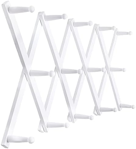 SKOLOO Hat Rack for Wall with 14 Hooks, Solid Wooden, Modern, Expandable Coat Rack Wall Mount for Coats, Hats, Bags, Baseball Caps, White by SKOLOO