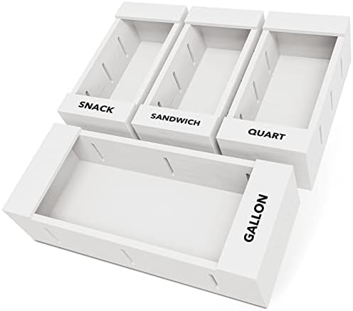 SpaceAid Bag Storage Organizer for Kitchen Drawer, Bamboo Organizer, Compatible with Gallon, Quart, Sandwich and Snack Variety Size Bag (4 Pack), White by SpaceAid