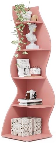 Tribesigns Corner Shelf, Modern 5-Tier Wall Corner Bookshelf, Stylish Corner Small Bookcase Storage Rack Plant Stand with Unique Shape for Living Room, Home Office (Pink, 1PC) by Tribesigns