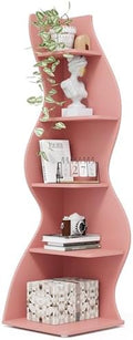 Tribesigns Corner Shelf, Modern 5-Tier Wall Corner Bookshelf, Stylish Corner Small Bookcase Storage Rack Plant Stand with Unique Shape for Living Room, Home Office (Pink, 1PC) by Tribesigns