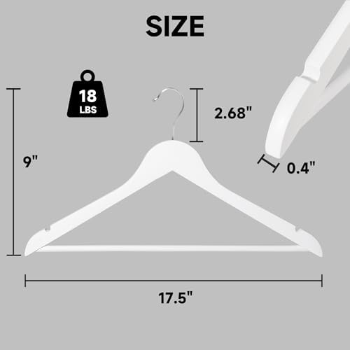 Wooden Clothes Hangers with Pants Bars, White, 36-Pack - Image 2