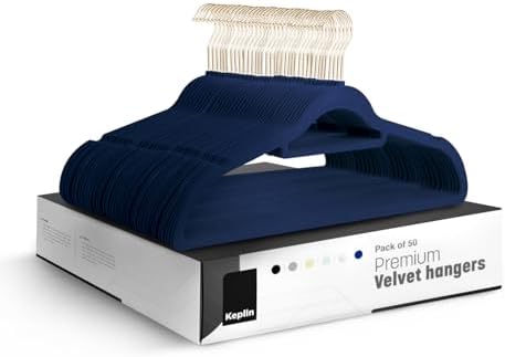KEPLIN Velvet Hangers 50 Pack (41.5cm) - Non-Slip Clothes Coat Hangers with Tie Bar and 360 Degree Hook for Home Storage Durable, Sturdy & Space Saving Wardrobe (Navy Blue, 50 Pack) by KEPLIN