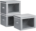 Homsorout Collapsible Storage Bins with Lids - Stackable Storage Containers with Window, 15.7 Inch Fabric Organizing Bins for Closet, Home & Office Organization Baskets, Grey, 3 Pack by Homsorout