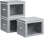 Homsorout Collapsible Storage Bins with Lids - Stackable Storage Containers with Window, 15.7 Inch Fabric Organizing Bins for Closet, Home & Office Organization Baskets, Grey, 3 Pack by Homsorout