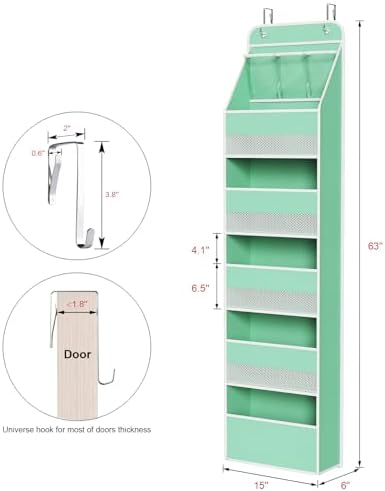 Univivi Fabric Over Door Hanging Organizer for Baby Nursery, Green, 6-Shelf - Image 3