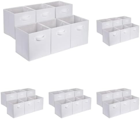 Amazon Basics Collapsible Fabric Storage Cubes Organizer with Handles,Sturdy,White,10.5-x-10.5-x-11-inch,6 Count (Pack of 5) by AmazonBasics