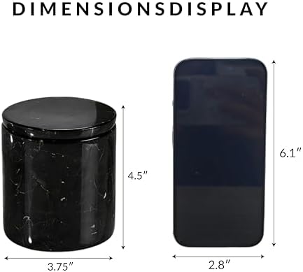 Black Marble Otip Holder Dispenser with Lid, Natural Marble Canister, High Capacity Bathroom Qtip Holder Storage, Natural Bathroom Organizer for Cotton Swabs,Balls,Pads,Floss Picks (Large) - Image 2