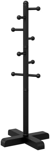 8-Hook Freestanding Wooden Coat Rack 2 Adjustable Heights BLACK by Azaeahom
