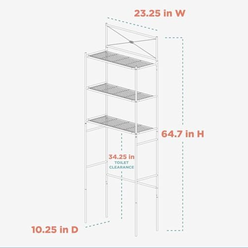 Zenna Home Over the Toilet Storage Shelf Space Saver, Behind Toilet Bathroom Organizer and Storage, Metal Bathroom Organizer with 3 Shelves, Satin Nickel - Image 3