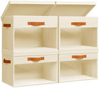 Homsorout Large Storage Bins with Lids - 4 Pack Foldable Decorative Organizers with Clear Windows & Handles, Cube Storage Organizers for Clothes, Blankets, Sweaters, Sheets, Beige by Homsorout