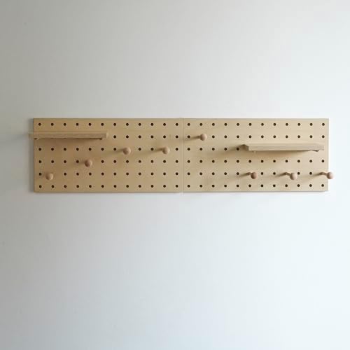 Wooden Pegboard Modular Display Organization Storage Wall Hooks Shelf (Birch Colored Finish-B) - Image 3