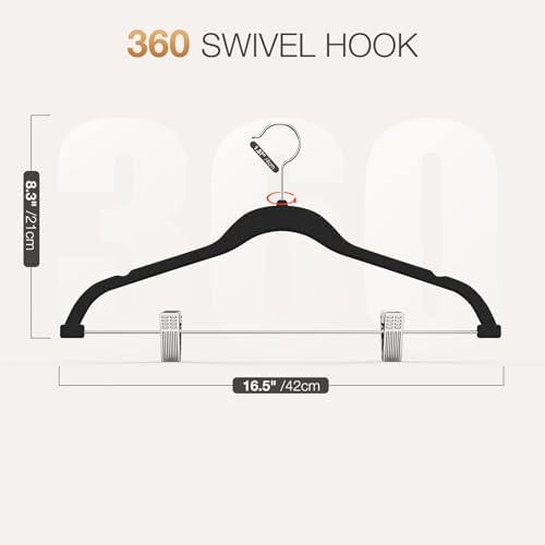 Korpai 36-Pack Black Velvet Hangers with Clips Adjustable,Adult Hangers,Outfit Hanger,Heavy-Duty,Felt,Non-Slip,Space Saving, for Pants, Skirts, Suits,Coats, Dresses ect. - Image 2