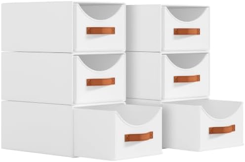 Homsorout Stackable Storage Drawers - Collapsible Storage Bins with Drawers, 6 Pack Closet Shelf Organizer Basket, Fabric Pull Out Organizer for Bedroom, Living Room, Dorm, White by Homsorout