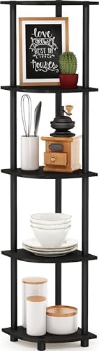 Furinno TURN-N-TUBE Corner Shelf, 5-Tier Corner Bookshelf, Open Storage Shelves, for Organization and Storage, Living Room, Home Office, Garage, Bedroom, Espresso by Furinno-FitsYourSpaceFitsYourBudget
