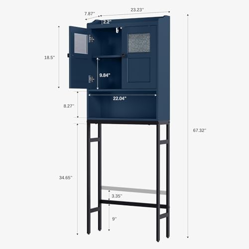 Over The Toilet Storage, Bathroom Storage Cabinet Over Toilet, Above Toilet Storage with Double Doors and Soft Hinges Over Toilet Storage Shelf Over The Toilet Storage Cabinet (Ultramarine) - Image 2