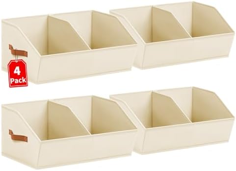 Homsorout Closet Organizers and Storage Bins - 4 Pack Collapsible Divided Trapezoidal Cube Storage Bins Baskets with Orange Handle for Organizing Clothes Blankets, Toys, Books, Towels(Beige) by Homsorout