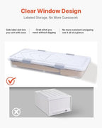 VEVOR Under Bed Storage with Wheels, 39.8 x 20.1 x 5.9 inch Underbed Containers, Underbed Shoes Organizer with Lid & Gray Latch, Rolling Under the Bed Storage Bins for Clothes Shoes Blankets, 2 Pack - Image 5