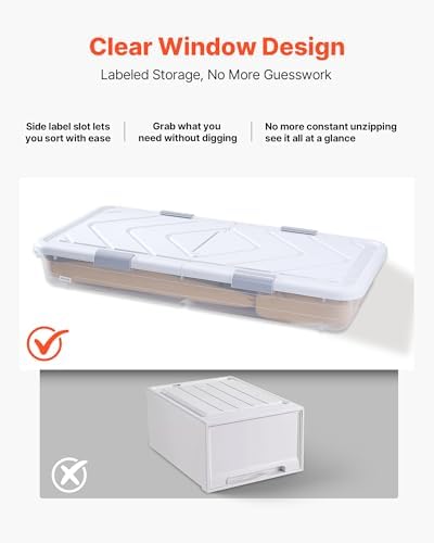 VEVOR Under Bed Storage with Wheels, 39.8 x 20.1 x 5.9 inch Underbed Containers, Underbed Shoes Organizer with Lid & Gray Latch, Rolling Under the Bed Storage Bins for Clothes Shoes Blankets, 2 Pack - Image 5