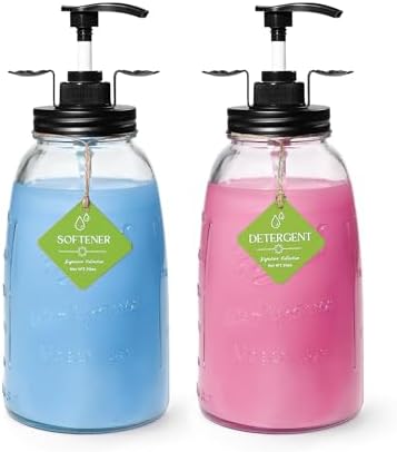Glass Laundry Detergent Container - Besuerte Large Capacity Liquid Laundry Detergent Dispenser with Refillable & Reusable 2x50oz Mason Jars and Save Effort Pump Aid Handle, Black Cap by LiveinspiredLiveBesuerte