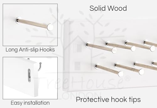 TreeHouse London Tie Rack Organizer – Holds 40 Large Ties – Solid Wood & Sturdy Metal Storage Holder for Closet – Wall Mounted Tie Display Hanger for Wall, Bedroom (White) 16''L x 4.25''H - Image 2