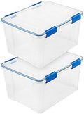 IRIS USA 2-Pack 44 Qt Storage Bins with Gasket Lids, Clear/Blue by IRISUSA