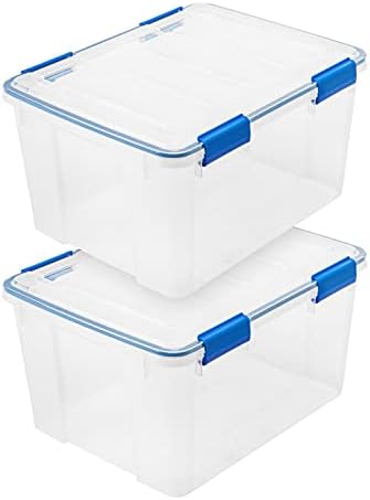 IRIS USA 2-Pack 44 Qt Storage Bins with Gasket Lids, Clear/Blue by IRISUSA