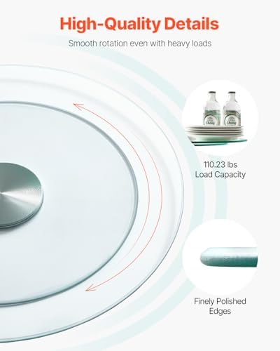 VEVOR 20 in Glass Lazy Susan Turntable, 360° Rotation Round Clear Tabletop Rotating Tray, Tempered Glass Dining Table Centerpiece, Smooth and Silent Spin, for Family Gatherings, Banquets & Weddings - Image 3