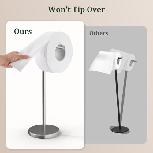 Brushed Nickel Toilet Paper Holder Stand Free Standing Tissue Roll Holder - Image 6