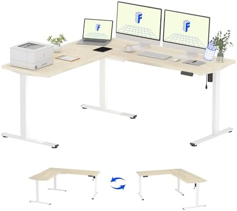FLEXISPOT 71 x 63 Reversible L-Shaped Electric Standing Desk, Maple by Unknown