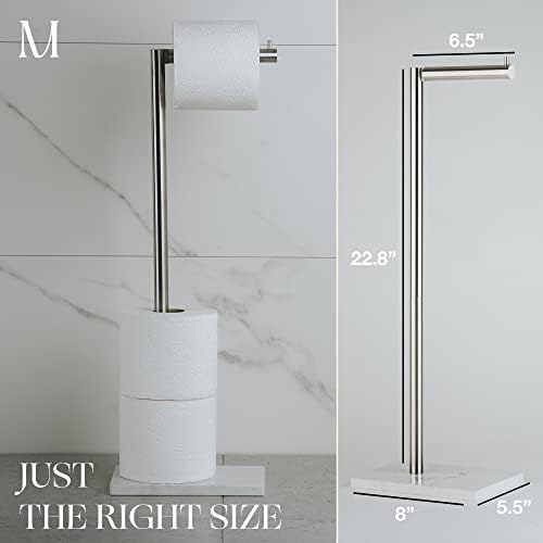 MARMOLUX ACC Free Standing Toilet Paper Holder Stand Storage | 4 Jumbo Roll Bathroom Hardware Toilet Tissue Organizer | Stainless Steel Bathroom Decor Accessory -Brushed Nickel/White Marble Base - Image 4