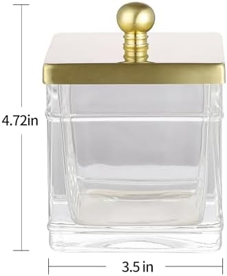Glass Cotton Jar Holder 2 Pack– Brushed Gold Lid, Elegant Bathroom Storage Canister for Qtips, Cotton Balls, Floss, Makeup Organizer, Vanity & Bathroom Organization - Image 2
