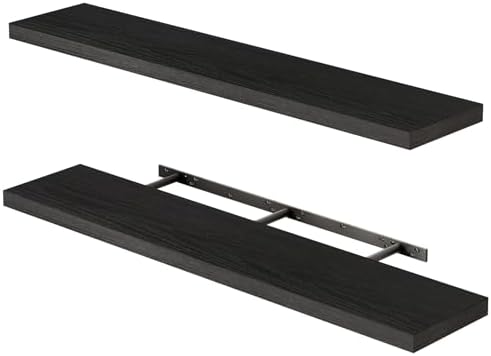 Fixwal Floating Wall Shelves for Decor (Black, Set of 2, 47.2Inch) by Fixwal