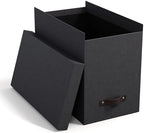 Bigso John Desktop File Box - Storage Solution and Document Organizer for Important Paperwork - Durable Hanging File Box with Lid and Leather Handle - 7.36 in x 13.26 in x 10.51 in - Black - Image 3