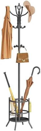 Tajsoon Coat Tree with Umbrella Stand, Coat Rack With 16 Hooks, Grey by Tajsoon