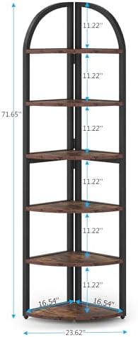 Tribesigns 6 Tier Corner Shelf, 71 inch Tall Corner Bookshelf for Small Space, Rustic Plant Stand Display Rack for Living Room, Home Office, Kitchen - Image 2
