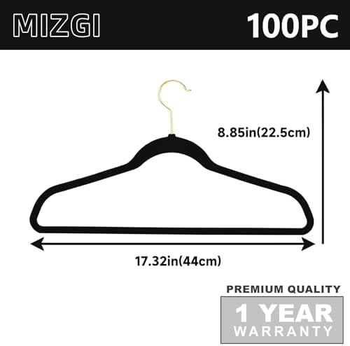 MIZGI Black Velvet Hangers 100 Pack,Premium Gold Clothes Hangers Non-Slip Felt Hangers,Sturdy Black Hangers Heavy Duty Coat Hangers,Durable Suit Hangers Space Saving, No Flocked Hanger Marks - Image 2