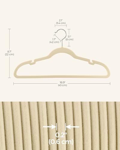 SONGMICS Velvet Hangers 50 Pack, Non-Slip Clothes Hangers with Shoulder Notches, Pants Bar, 360° Swivel Hook, Space-Saving, for Closet, Summer Sand UCRF029K05 - Image 6