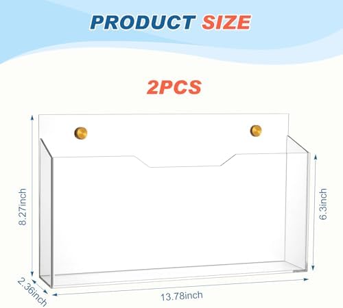 Feifeiya 2 Pcs Clear Acrylic File Holder Wall Mount, 14"x8.3"x2.4" - Image 2