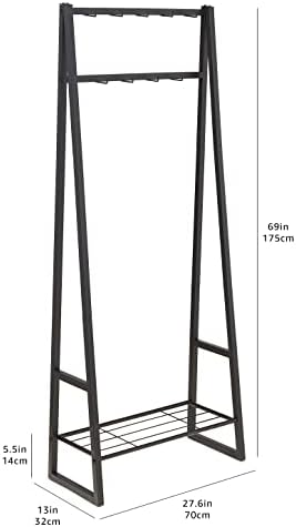 Amazon Basics 9 Hooks Coat Rack, Freestanding Entryway Shoe Bench with Metal 1-Tier Storage Shelf, Space Saving for Hallway and Bedroom, 13" D x 27.6" W x 69" H, Black - Image 5