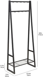 Amazon Basics 9 Hooks Coat Rack, Freestanding Entryway Shoe Bench with Metal 1-Tier Storage Shelf, Space Saving for Hallway and Bedroom, 13" D x 27.6" W x 69" H, Black - Image 5