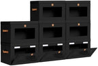 Homsorout Large Closet Storage Bins - Collapsible Clothes Organizer with Handles & Window, Decorative Boxes with Lids, Linen Closet Organizers for Living Room, Dorm, 8 Pack, Black by Homsorout