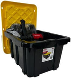 Edge Plastics Tough Tote, Heavy Duty Storage totes, for home and Garage Storage, stackable, with convenient and secure snap lids (Black and Yellow, 5 Gallon, 6-Pack) - Image 3