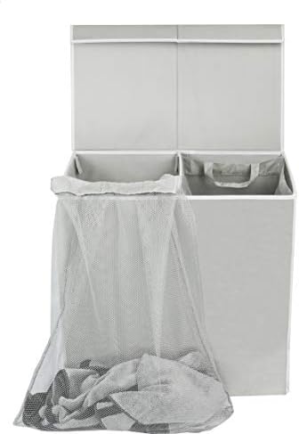 Simple Houseware Double Laundry Hamper with Lid & Removable Bags, Grey - Image 4