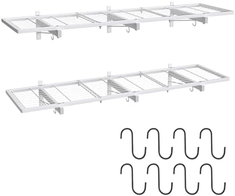 2 Pack Garage Wall Shelving, 46" x 12.5" Heavy Duty Storage Racks, Garage Shelves Wall Mounted with 8 Hooks, 320 LBS Capacity Floating Metal Shelf Organizer for Laundry Room, Basement, Workshop by Riciakik