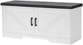 HOMSHO Farmhouse Shoe Storage Bench with 2 Barn Doors & Padded Seat Cushion by HOMSHO
