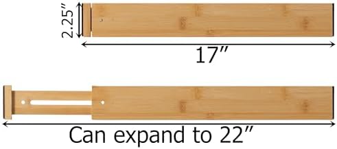 Basicwise 4 Piece Bamboo Expandable Drawer Dividers Adjustable Spring Loaded Organizers for Kitchen Utensils Clothes and Makeup Tools Perfect for Home Organization in Bedroom Bathroom Dresser & Desk - Image 4